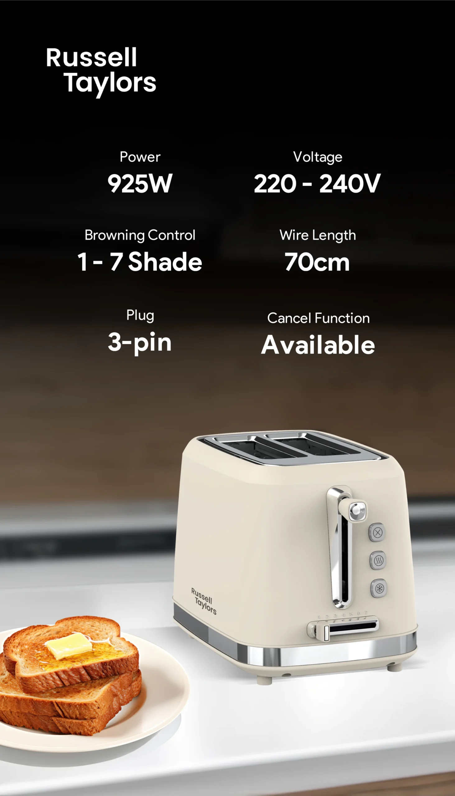 Russell Taylors Retro Toaster RT-10, ๐ณ ๐ฆ๐ต๐ฎ๐ฑ๐ฒ ๐ฆ๐ฒ๐๐๐ถ๐ป๐ด๐, 2 Years Warranty