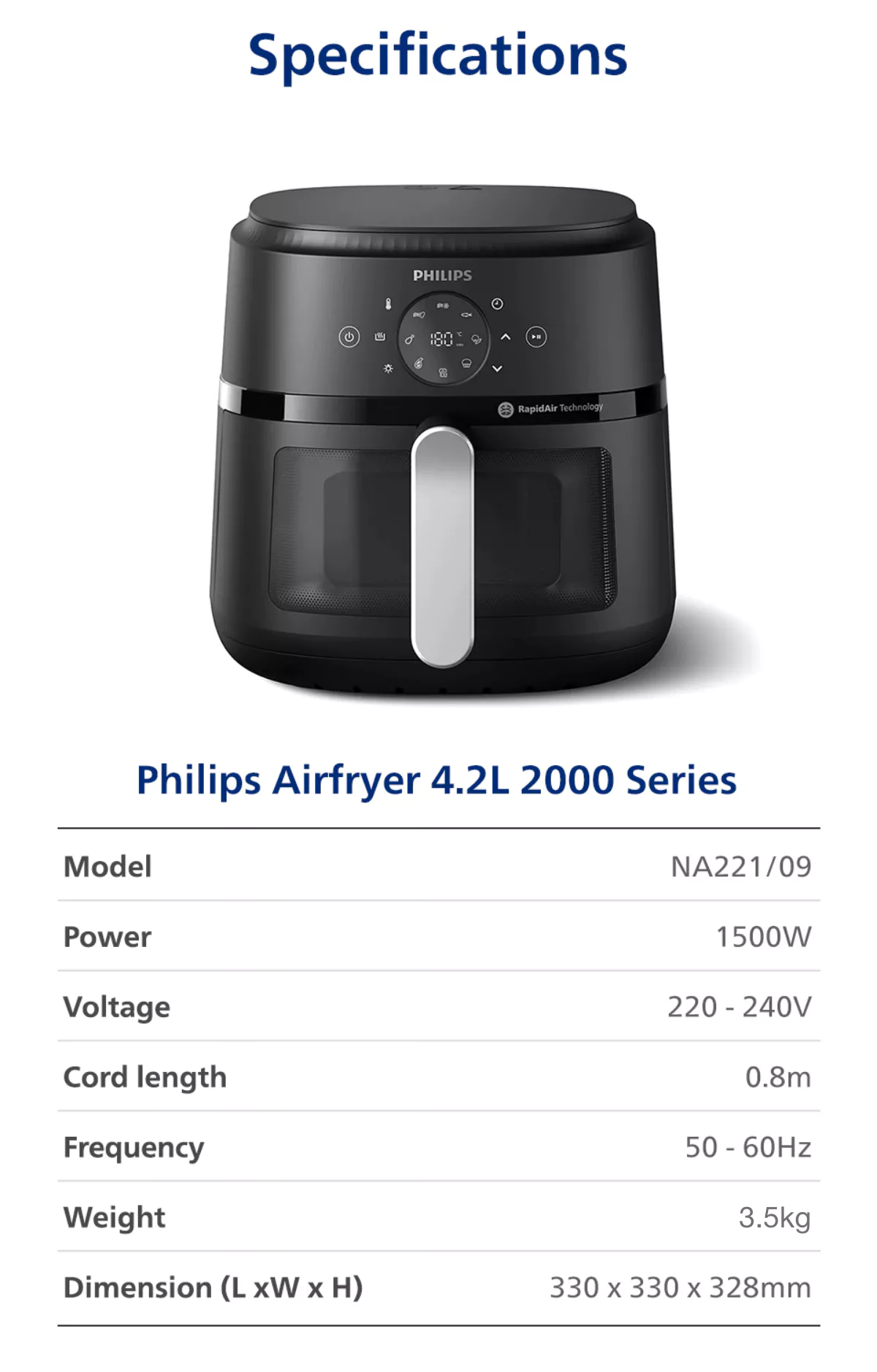 Philips NA221/09 | 13-in-1 Airfryer | 4.2L | Fry, Grill, Bake...++ | See-Thru Window | Up to 90% Less Fat | Touch Screen