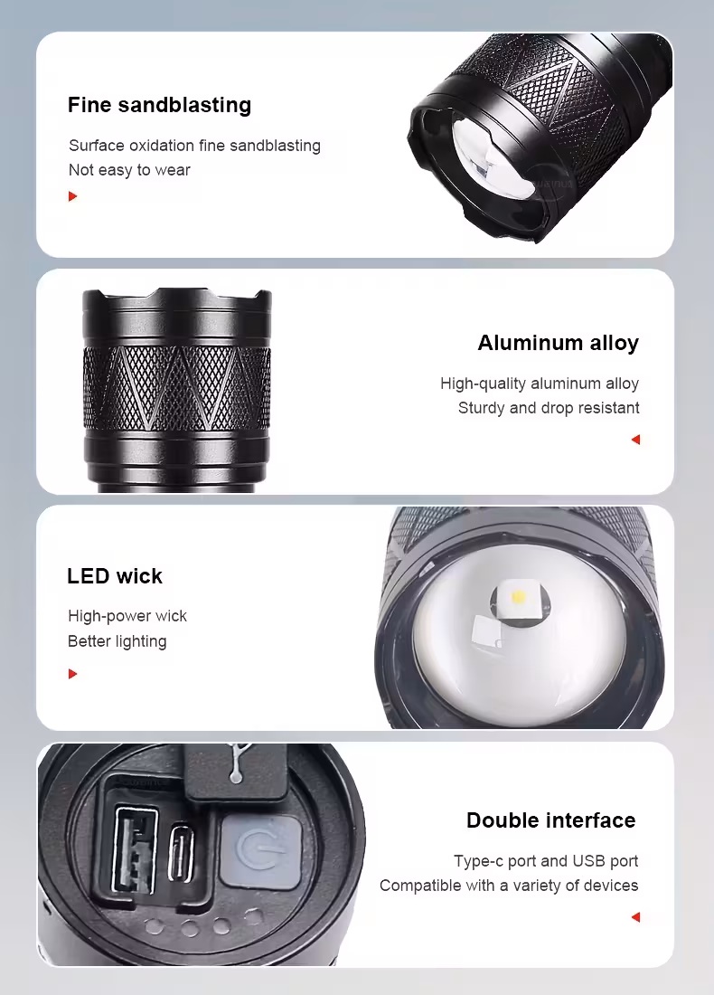 Paweinuo Super Bright LED Flashlight, 12000mAh Rechargeable Battery, Handheld Torch for Home Security, Safety, Cleaning, No Waterproof, Battery Powered